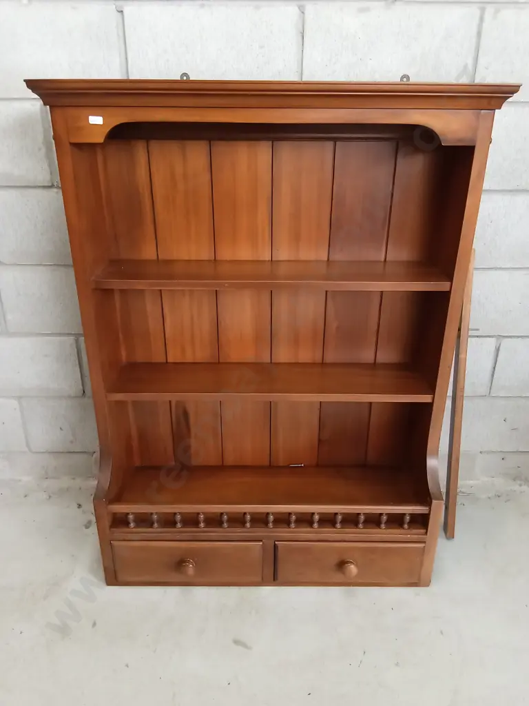 VINTAGE WOODEN WALL MOUNTED SHELF WITH BOTTOM DRAWERS, H 115CM X W 88CM X D 22CM Image 1++