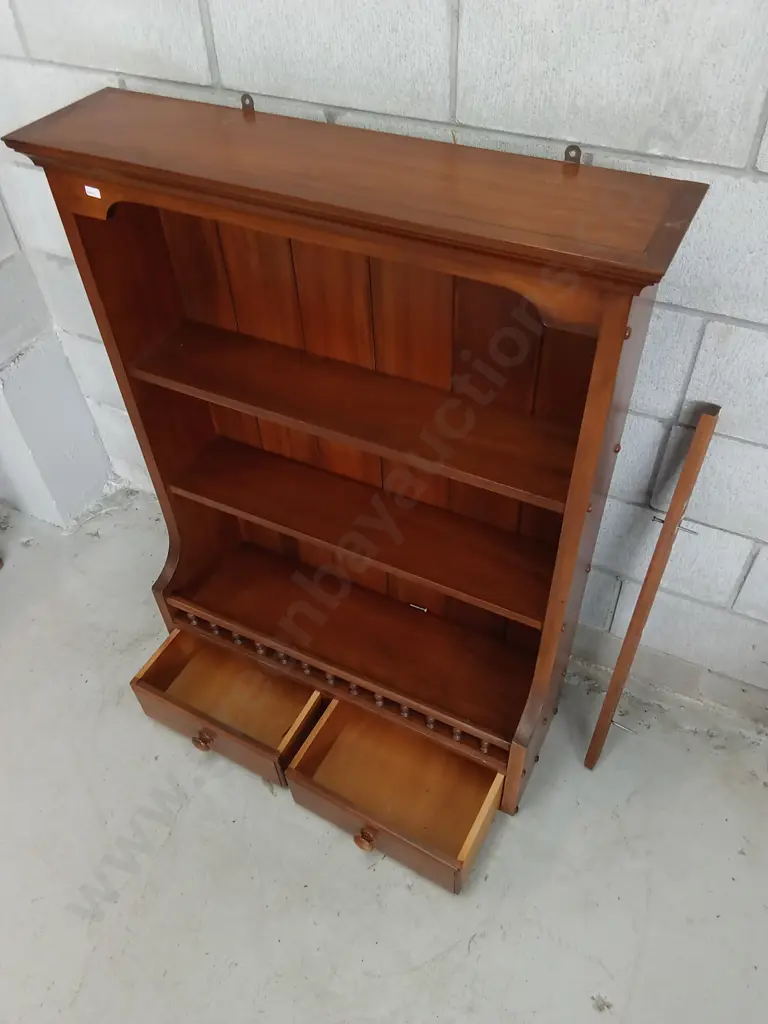 VINTAGE WOODEN WALL MOUNTED SHELF WITH BOTTOM DRAWERS, H 115CM X W 88CM X D 22CM Image 1++