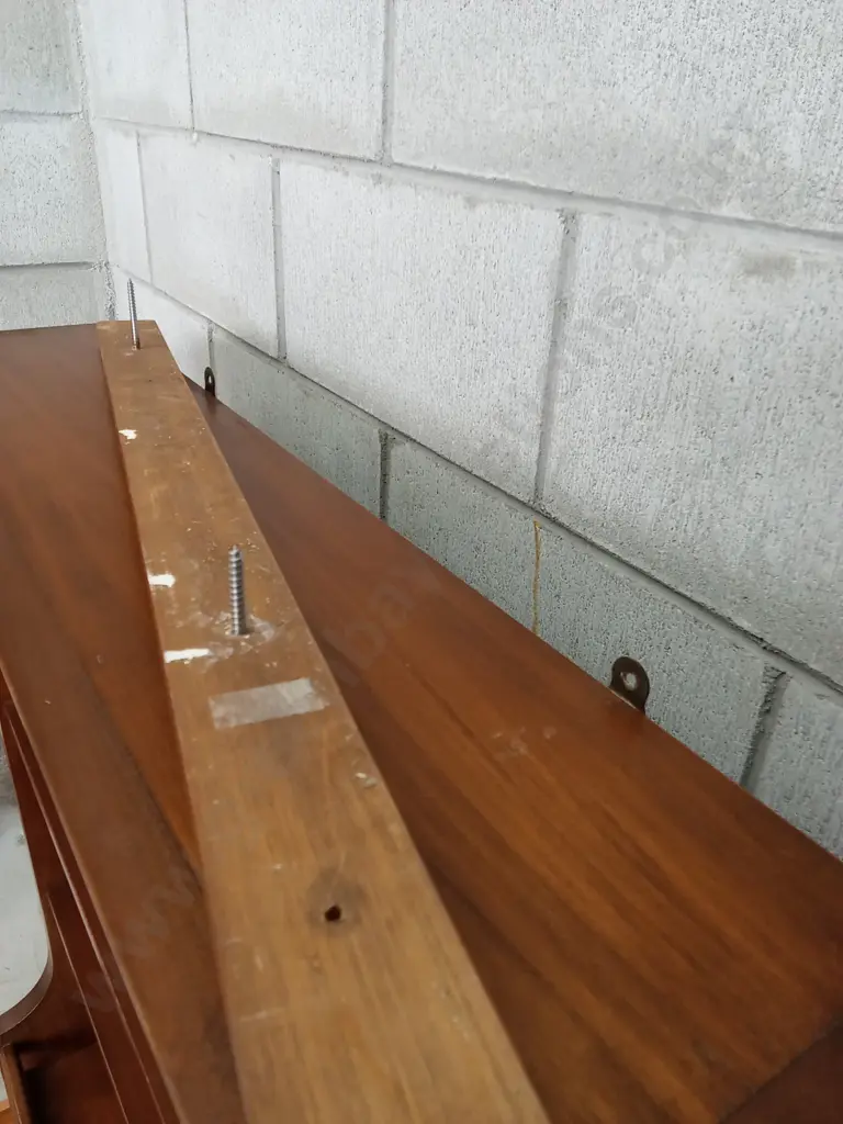 VINTAGE WOODEN WALL MOUNTED SHELF WITH BOTTOM DRAWERS, H 115CM X W 88CM X D 22CM Image 1++