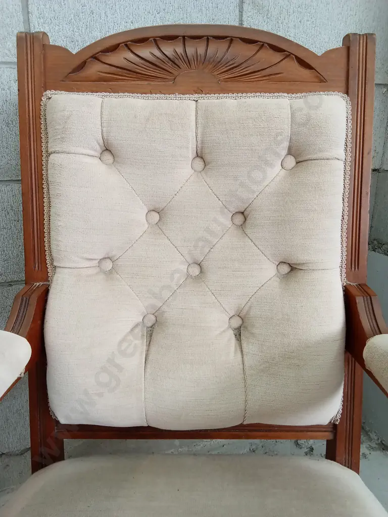 VINTAGE VICTORIAN STYLE CARVED WOODEN ARMCHAIRS, H 94CM X W 62CM D 62CM (RIGHT CHAIR) Image 1++