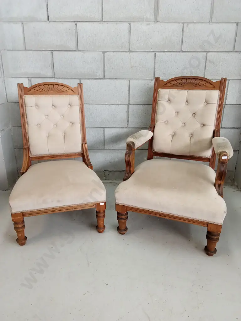 VINTAGE VICTORIAN STYLE CARVED WOODEN ARMCHAIRS, H 94CM X W 62CM D 62CM (RIGHT CHAIR) Image 1++