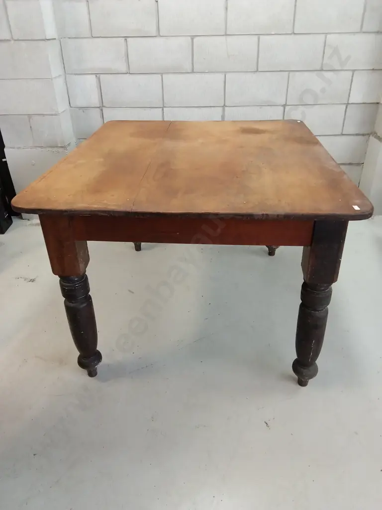VINTAGE WOODEN SQUARE FARMHOUSE DINING TABLE WITH FOUR CHAIRS, H 75CM X W 118CM X D 102CM Image 1++