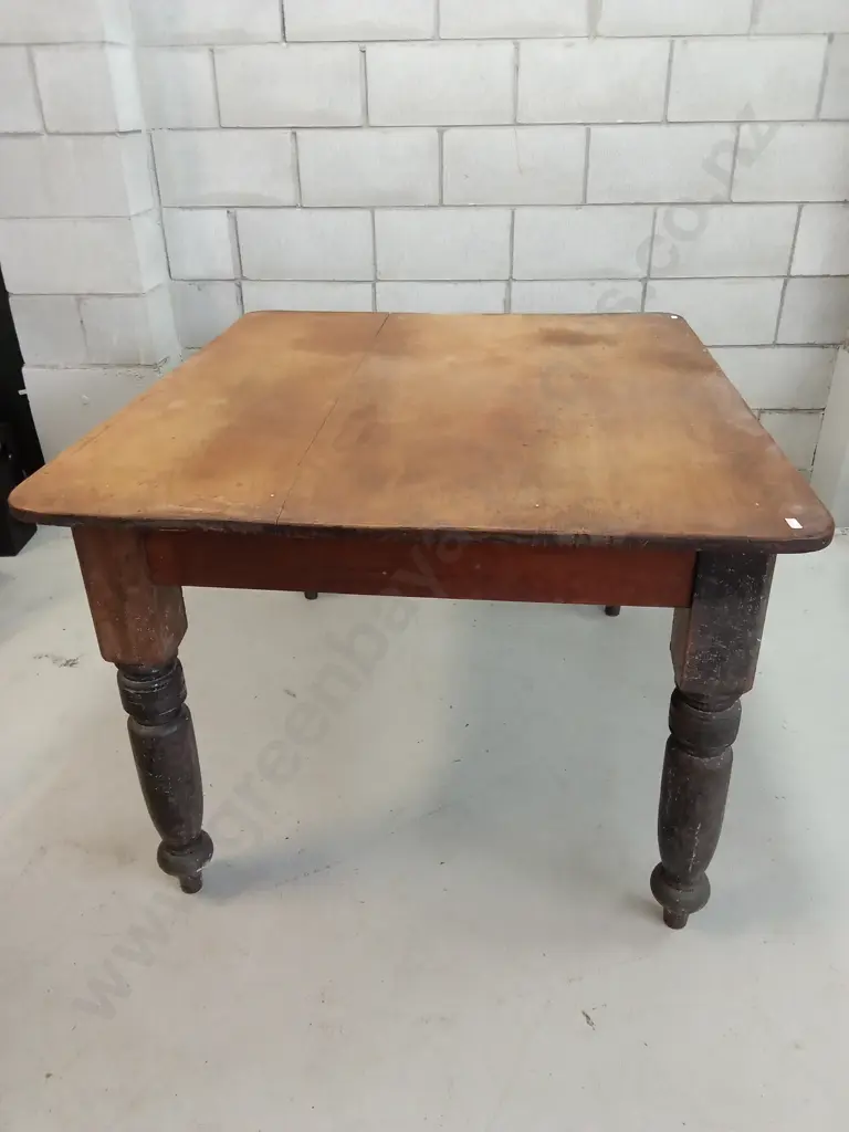 VINTAGE WOODEN SQUARE FARMHOUSE DINING TABLE WITH FOUR CHAIRS, H 75CM X W 118CM X D 102CM Image 1++