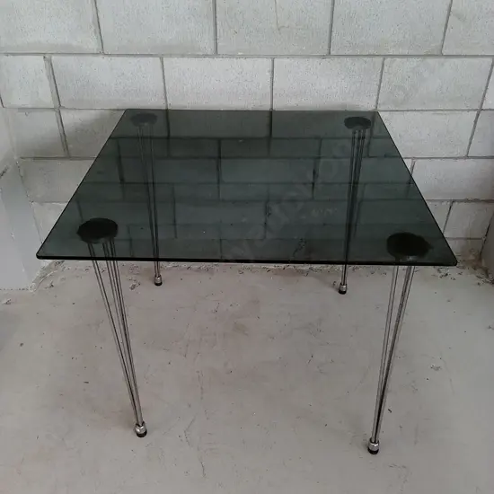 TALL GLASS TABLE, H 76CM X W 90CM X D 90CM
