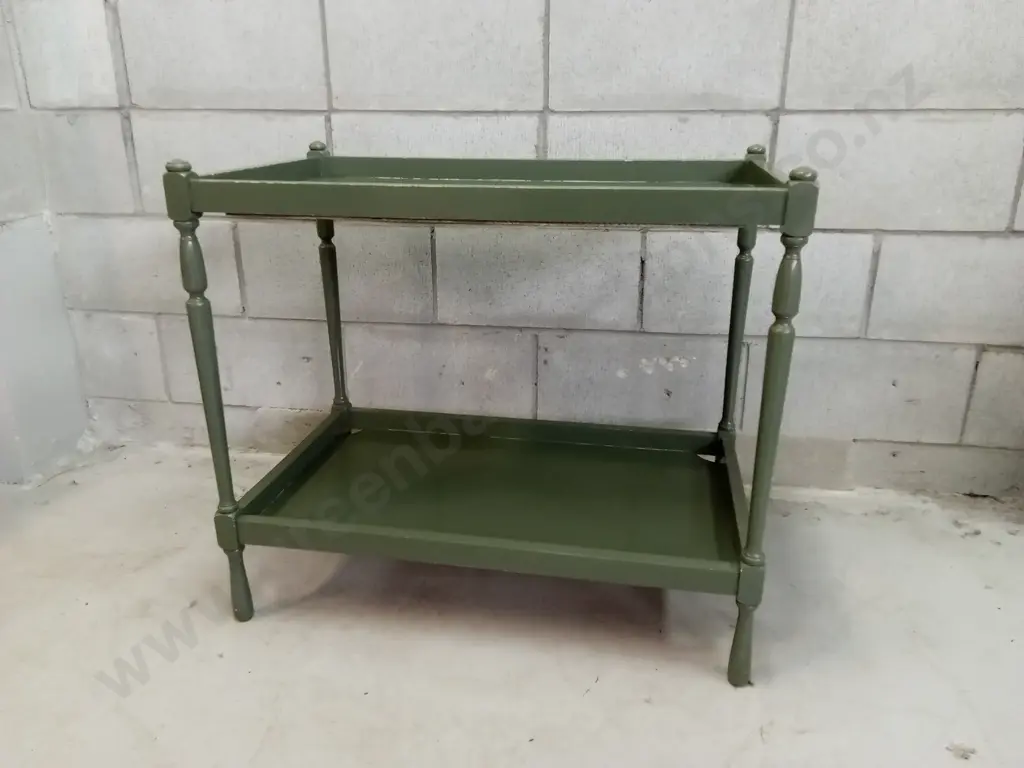 GREEN PAINTED WOODEN SIDE TABLE, H 67CM X W 75CM X D 44CM Image 1++