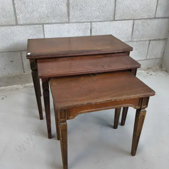 VINTAGE SET OF 3 WOODEN NESTING TABLES, TALLEST H 46 CM X W 61 CM X D 35 CM