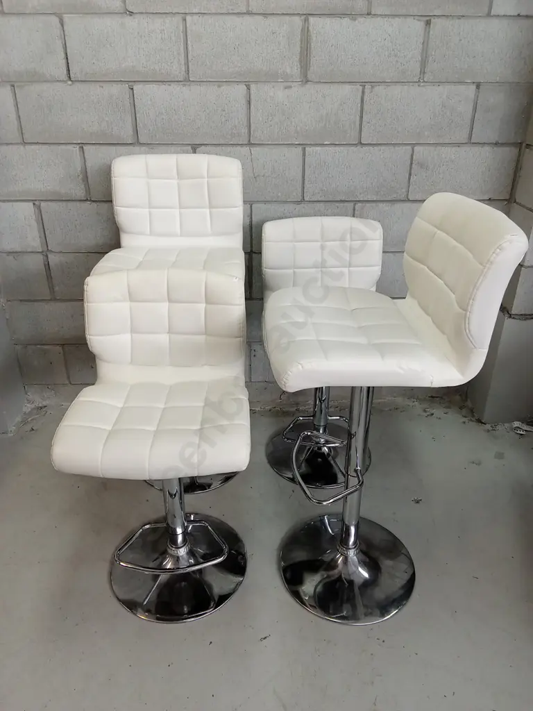 WHITE FAUX-LEATHER GAS-LIFT SWIVEL BAR STOOLS, H 87CM - 109CM Image 1++
