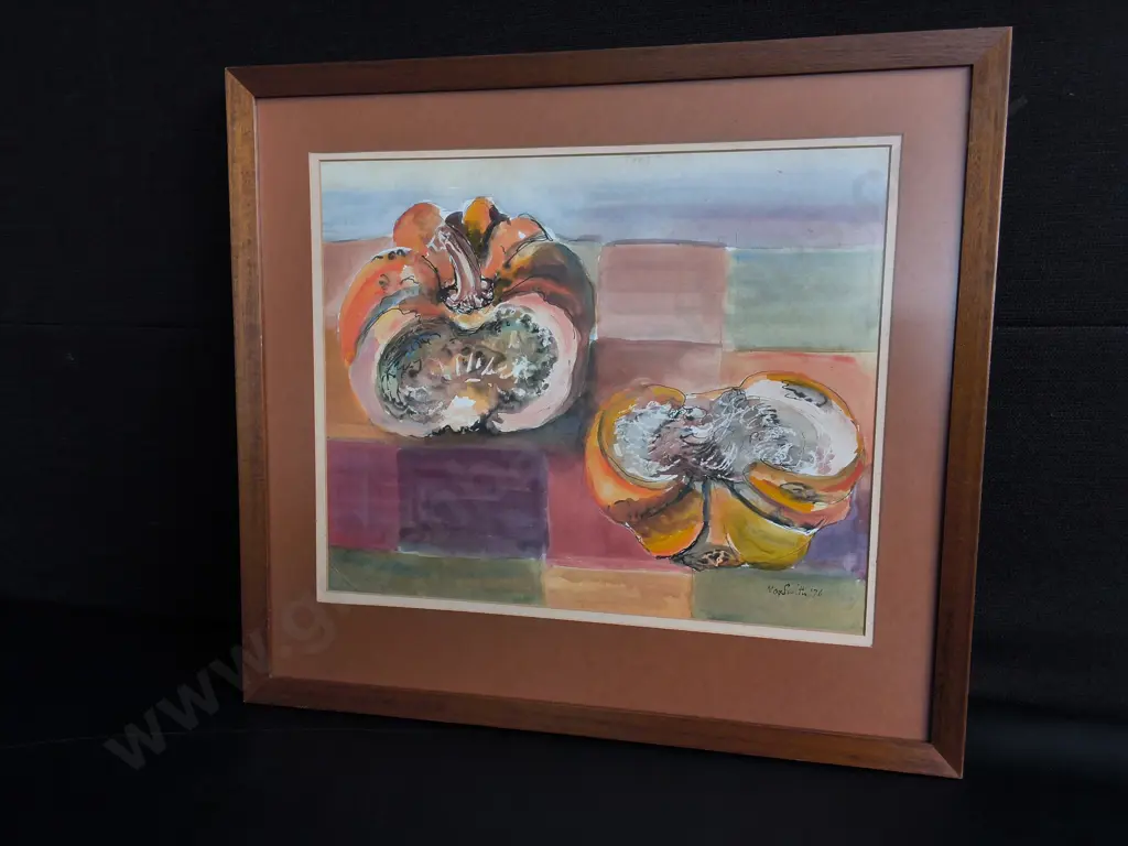 ORIGINAL MAY SMITH "SLICED PUMPKINS" 1976 ARTWORK, FRAMED, H 49 CM X 54 CM Image 1++