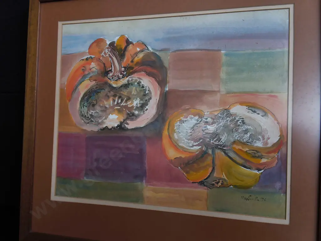 ORIGINAL MAY SMITH "SLICED PUMPKINS" 1976 ARTWORK, FRAMED, H 49 CM X 54 CM Image 1++