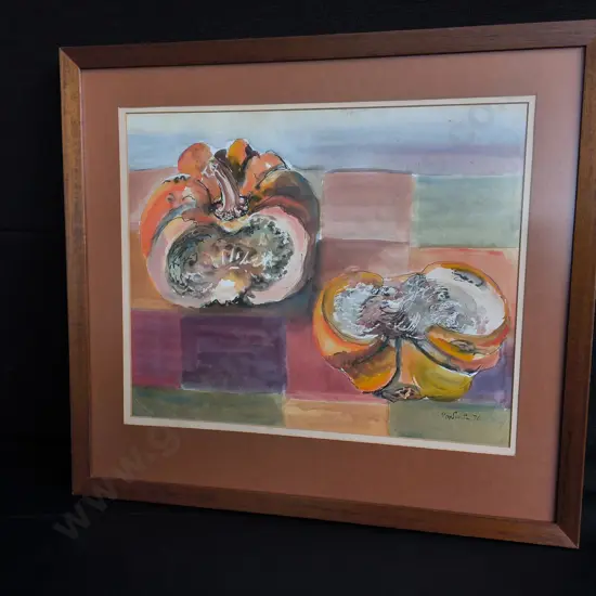 ORIGINAL MAY SMITH "SLICED PUMPKINS" 1976 ARTWORK, FRAMED, H 49 CM X 54 CM