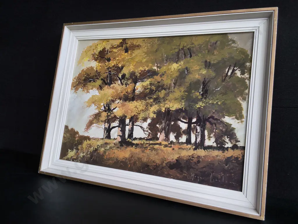 VINTAGE ORIGINAL IMPRESSIONIST AUTUMN FOREST LANDSCAPE PAINTING, FRAMED, H 61 CM X W 79 CM Image 1++
