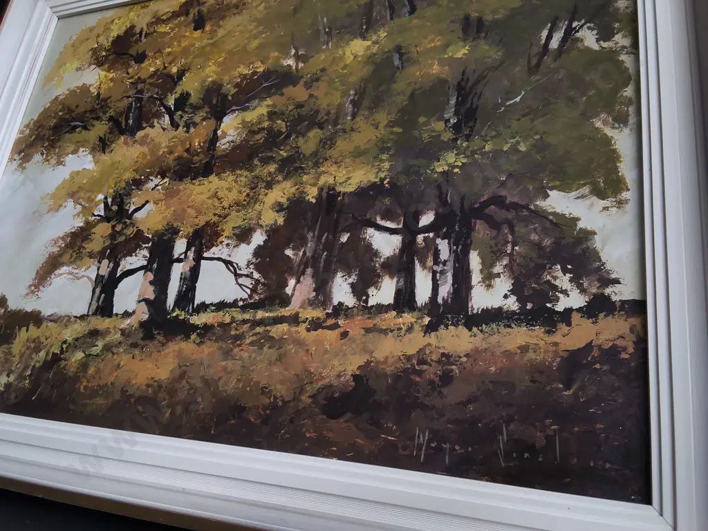 VINTAGE ORIGINAL IMPRESSIONIST AUTUMN FOREST LANDSCAPE PAINTING, FRAMED, H 61 CM X W 79 CM Image 1++