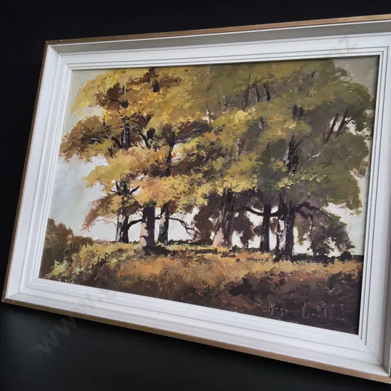 VINTAGE ORIGINAL IMPRESSIONIST AUTUMN FOREST LANDSCAPE PAINTING, FRAMED, H 61 CM X W 79 CM
