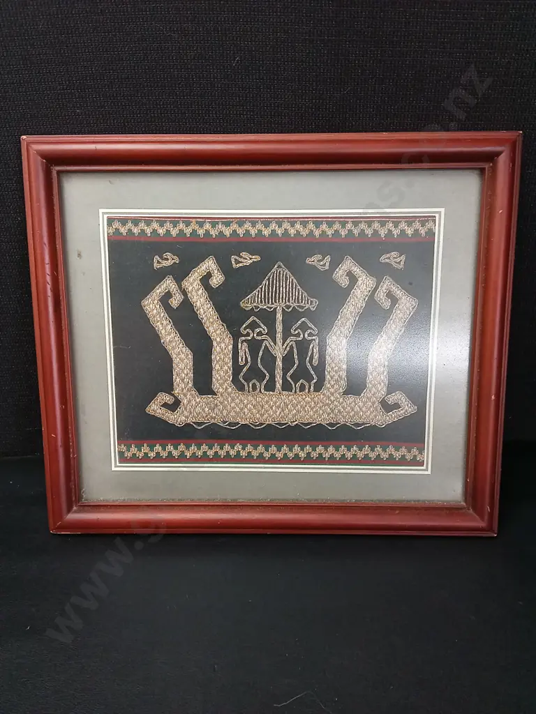 FRAMED TRADITIONAL TEXTILE THREAD EMBROIDERED ARTWORK 34CM X 29CM Image 1++