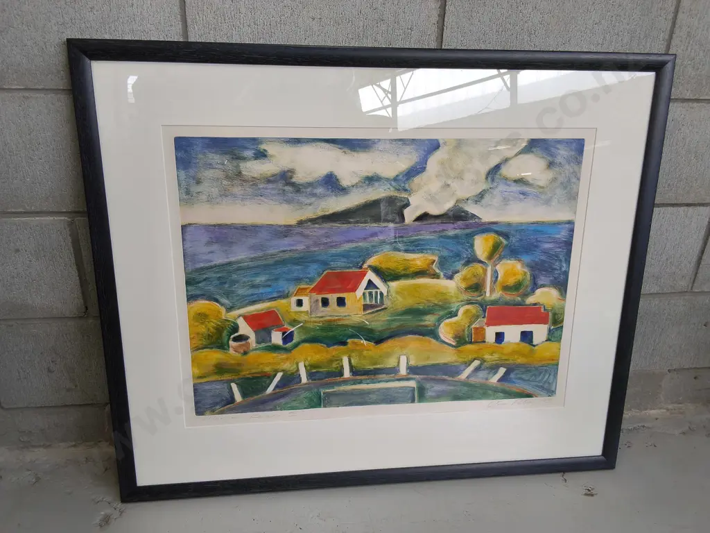 SIGNED ANNA PALMER '93 ORIGINAL ARTWORK, "MARAE KERERU III", FRAMED, H 80 CM X W 97 CM Image 1++