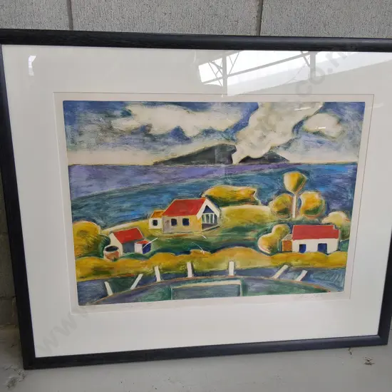 SIGNED ANNA PALMER '93 ORIGINAL ARTWORK, "MARAE KERERU III", FRAMED, H 80 CM X W 97 CM