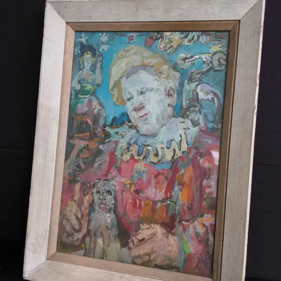 VINTAGE FINE ART PRINT, "CLOWN WITH DOG" OSKAR KOKOSCHKA, FRAMED, H 70 CM X W 52CM