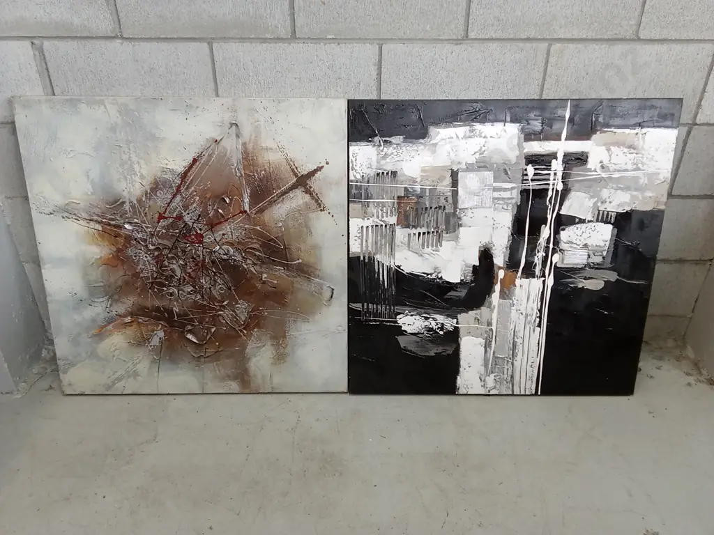 TWO TEXTURED ABSTRACT ART PIECES, 81CM X 80CM Image 1++