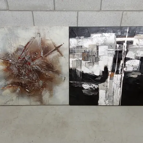 TWO TEXTURED ABSTRACT ART PIECES, 81CM X 80CM