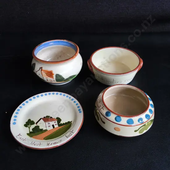 VINTAGE ROYAL WATCOMBE TORQUAY DEVON MOTTO WARE POTTERY SET, 4 PIECES