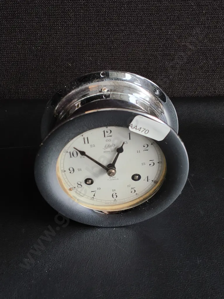 VINTAGE SCHATZ SHIP'S BELL 8 DAY MECHANICAL CLOCK, H 12 CM Image 1++