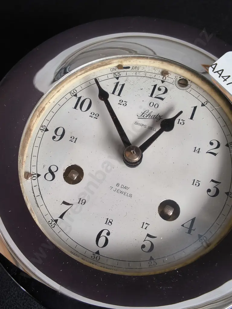 VINTAGE SCHATZ SHIP'S BELL 8 DAY MECHANICAL CLOCK, H 12 CM Image 1++
