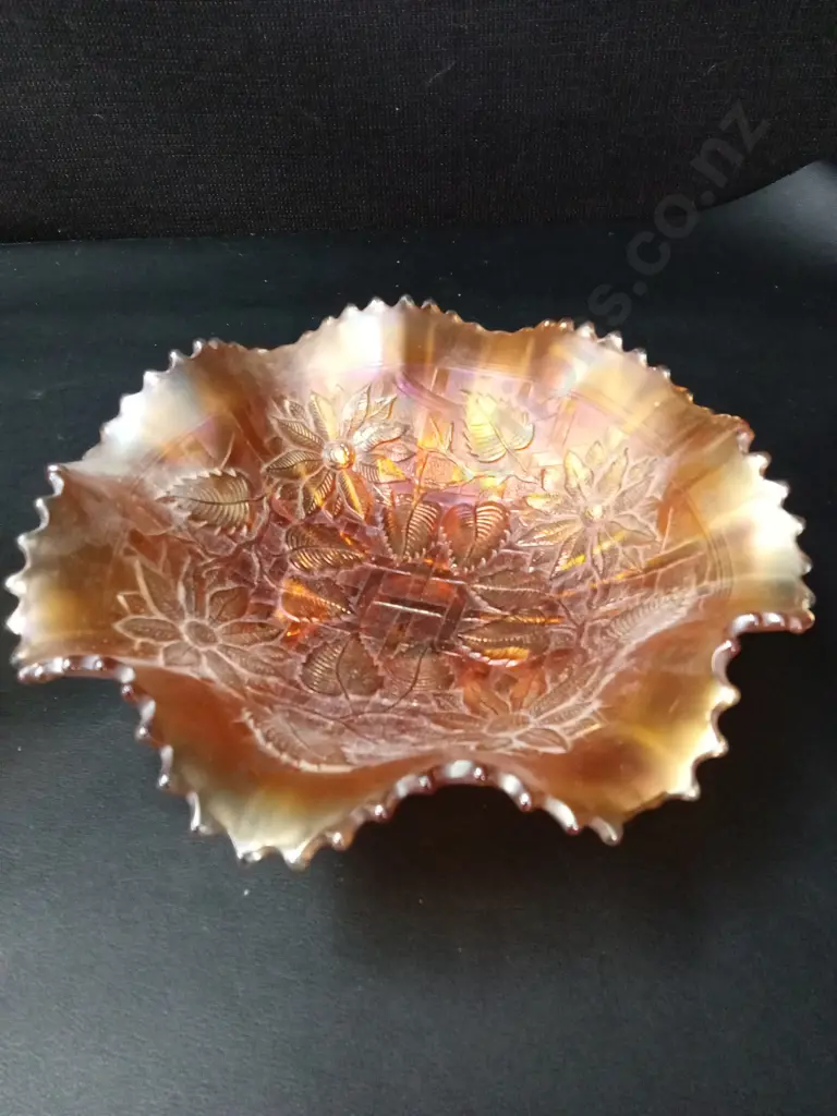 VINTAGE CZECH BOHEMIAN GLASS BRANDY H13CM AND CARNIVAL GLASS BOWL D19CM Image 1++