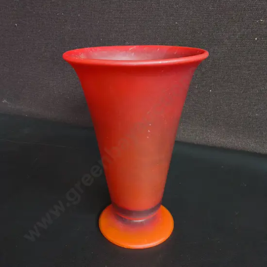 VINTAGE MID CENTURY FROSTED ORANGE SATIN GLASS TRUMPET VASE, H 20 CM