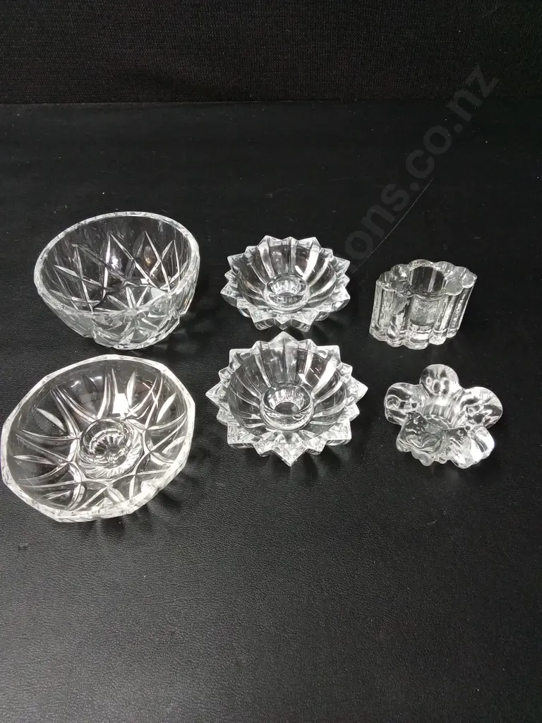 6 VINTAGE GLASS CANDLE HOLDERS LARGEST D10CM Image 1++