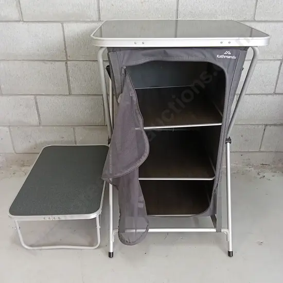 KATHMANDU FOLDABLE CAMPING PANTRY AND SMALL TABLE, H 94CM W 60CM X D 52CM