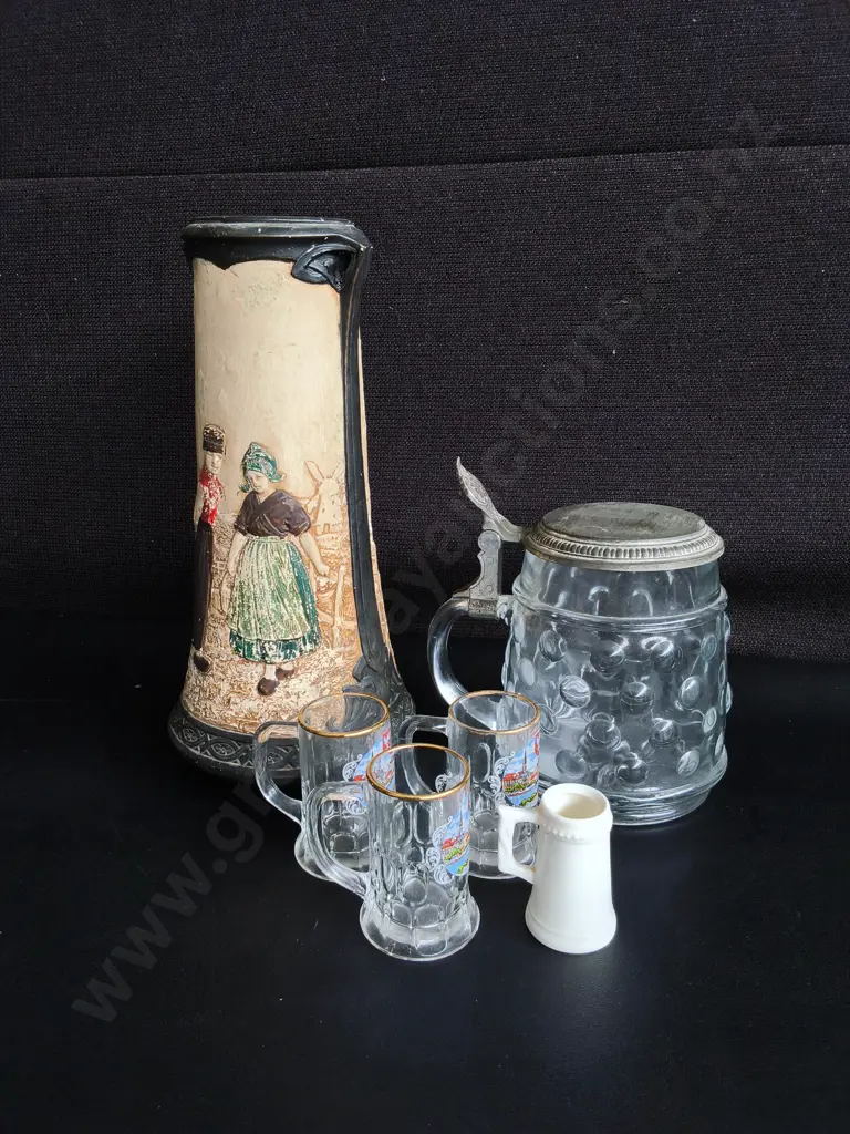 MIX OF VINTAGE POTTERY AND BARWARE, 6 PIECES, TALLEST H 25 CM Image 1++