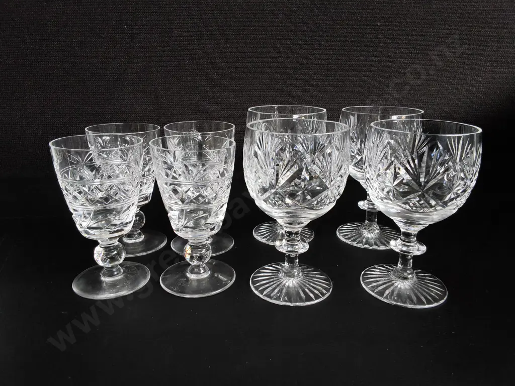 VINTAGE CRYSTAL STEMWARE, SET OF 4 STUART CRYSTAL, AND SET OF 4 WEBB CORBETT GLASSES, TALLEST H 12 CM Image 1++