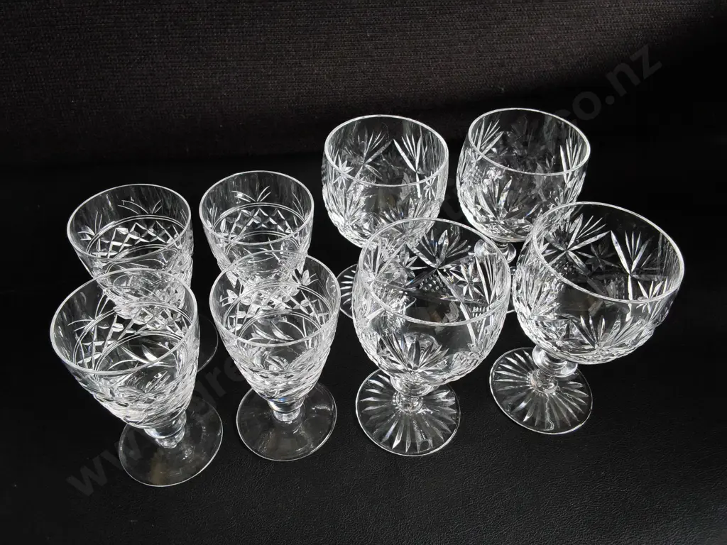 VINTAGE CRYSTAL STEMWARE, SET OF 4 STUART CRYSTAL, AND SET OF 4 WEBB CORBETT GLASSES, TALLEST H 12 CM Image 1++