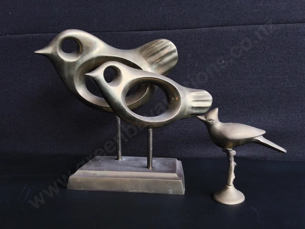 PAIR OF VINTAGE BRASS BIRD SCULPTURES, TALLEST H 26 CM Image 1++