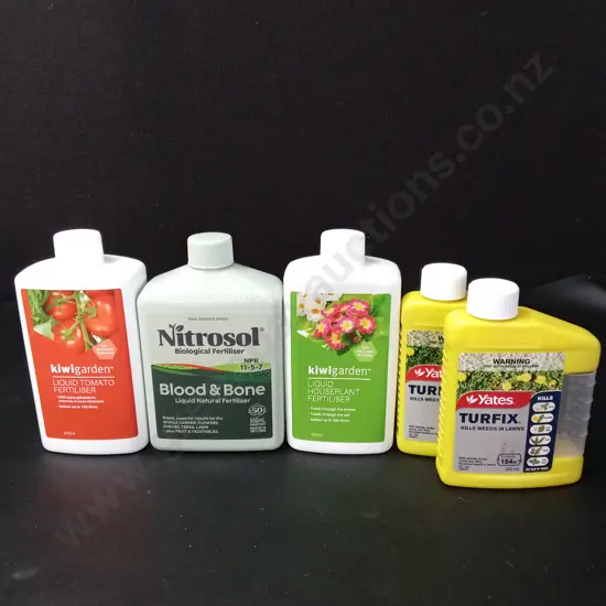 5 BOTTLES OF GARDEN FERTILISER AND WEED KILLER
