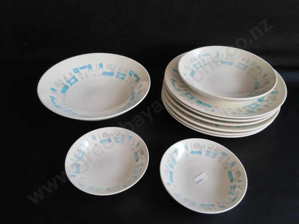 VINTAGE MID CENTURY MODERN ROYAL CHINA "BLUE HEAVEN", 10 PIECES, MADE IN USA Image 1++