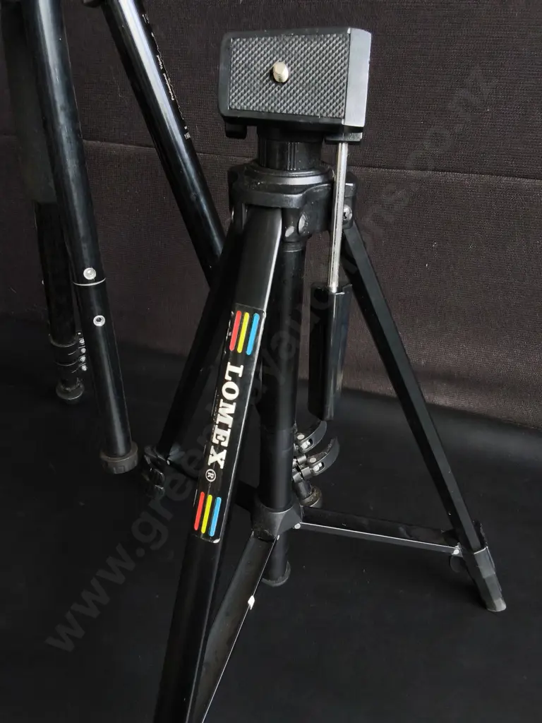 PAIR OF CAMERA TRIPODS, ONE WITH CASE, MANFROTTO AND LOMEX Image 1++