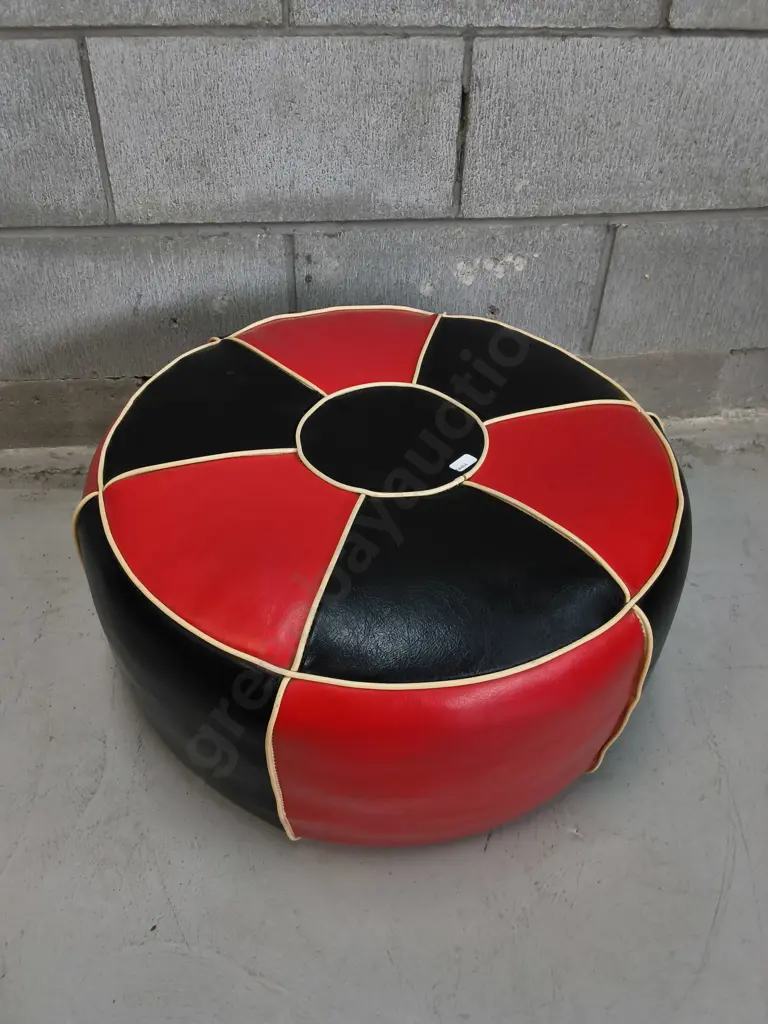 VINTAGE ROUND FAUX LEATHER POUF OTTOMAN, W 53 CM Image 1++