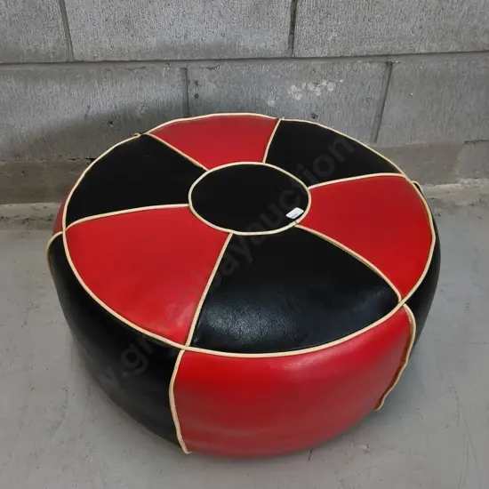 VINTAGE ROUND FAUX LEATHER POUF OTTOMAN, W 53 CM
