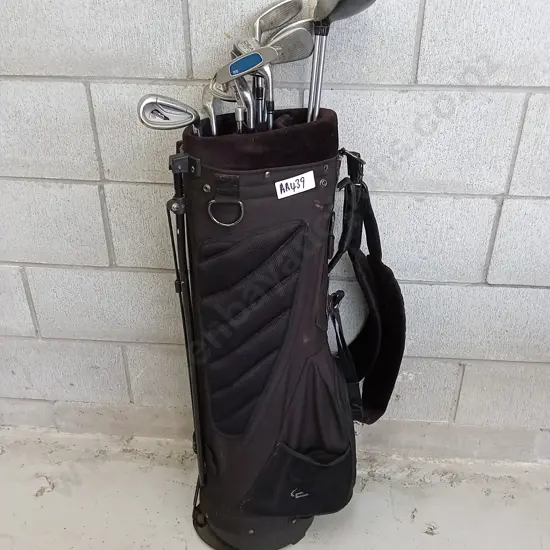 SET OF GOLF CLUBS IN MULTI POCKET CARRYING STAND