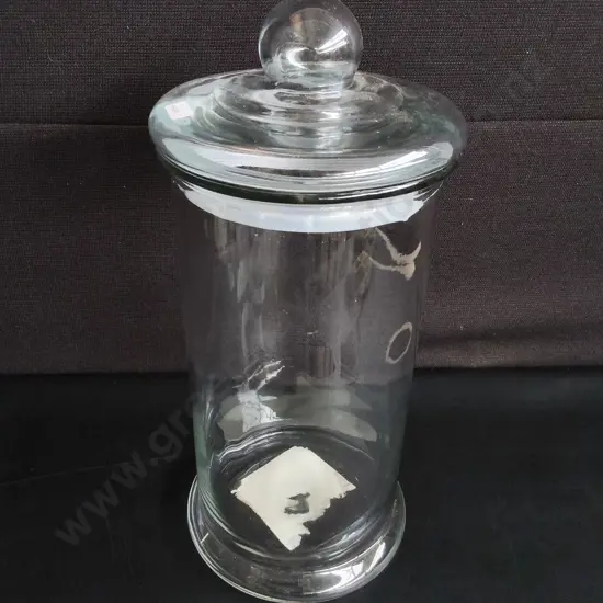 GLASS STORAGE JAR, H 43 CM