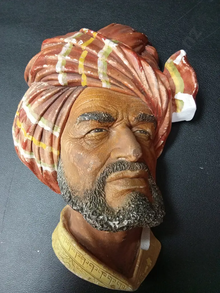 2 VINTAGE BOSSONS CHLAKWARE WALL MASKS "ABDHUL" BY FRED WRIGHT TALLEST H20CM Image 1++