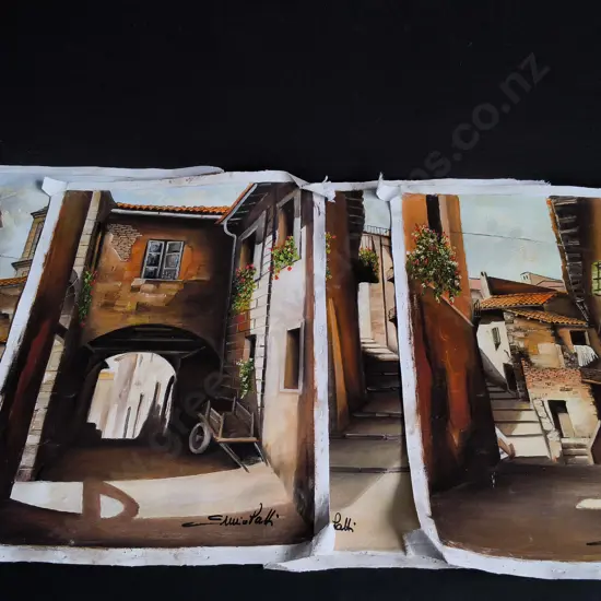 4 ORIGINAL CANVAS PAINTINGS, SIGNED EMILIO PATTI, 1984, H 52 CM