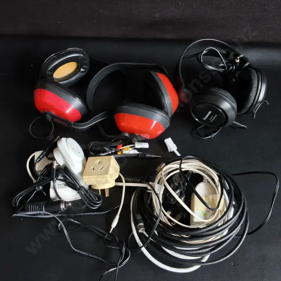 BOX OF EAR MUFFS AND CORDS