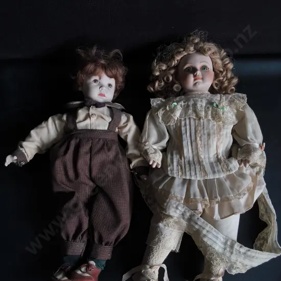 PAIR OF VINTAGE PORCELAIN DOLLS, DAMAGE PICTURED, TALLEST H 51 CM