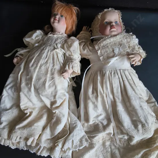 PAIR OF VINTAGE PORCELAIN CHRISTENING BABY DOLLS, TALLEST H (HEAD TO FEET) 44 CM