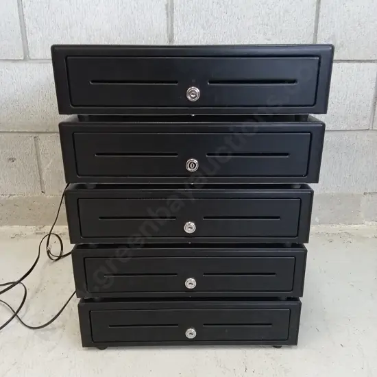 5 CASH DRAWERS WITH ONE UNIVERSAL KEY, H 10CM X W 41CM D X 42CM