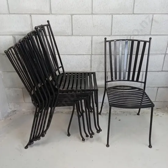 STACK OF 8 BLACK METAL CHAIRS