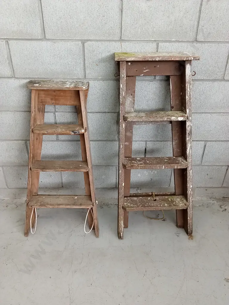 TWO WOODEN STEP LADDERS, 102CM HIGH Image 1++