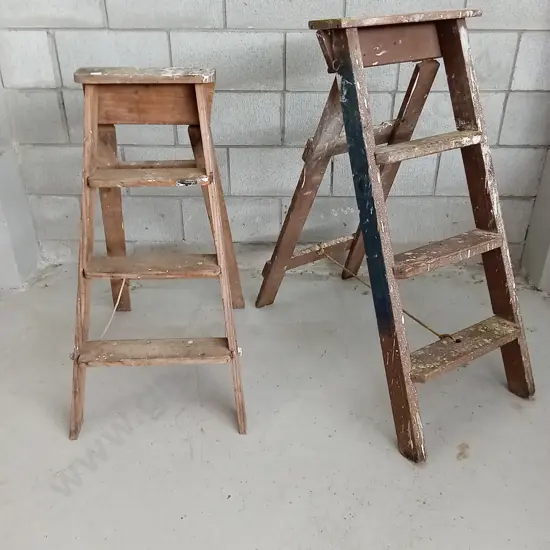 TWO WOODEN STEP LADDERS, 102CM HIGH